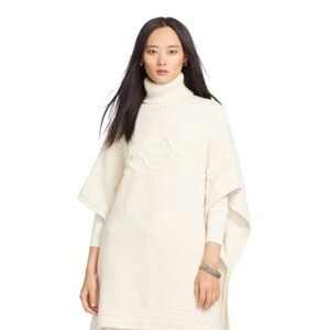 Lauren Ralph Lauren Alpaca Wool Poncho Ruana M/L Ivory Cable Knit